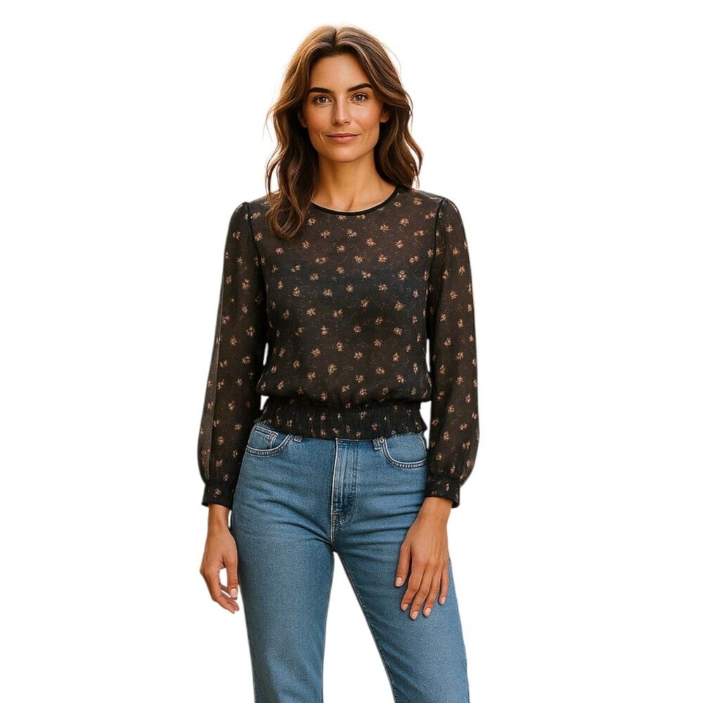 Zara Sheer Floral Keyhole Blouse Small